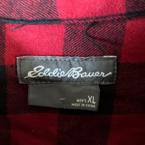 Eddie Bauer Mens Shirt Red Black Plaid Button Down Long Sleeve 100% Cotton XL - Picture 6 of 12